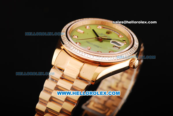 Rolex Day Date II Oyster Perpetual Automatic Movement Full Rose Gold with Diamond Bezel - Diamond Markers and Green MOP Dial - Click Image to Close